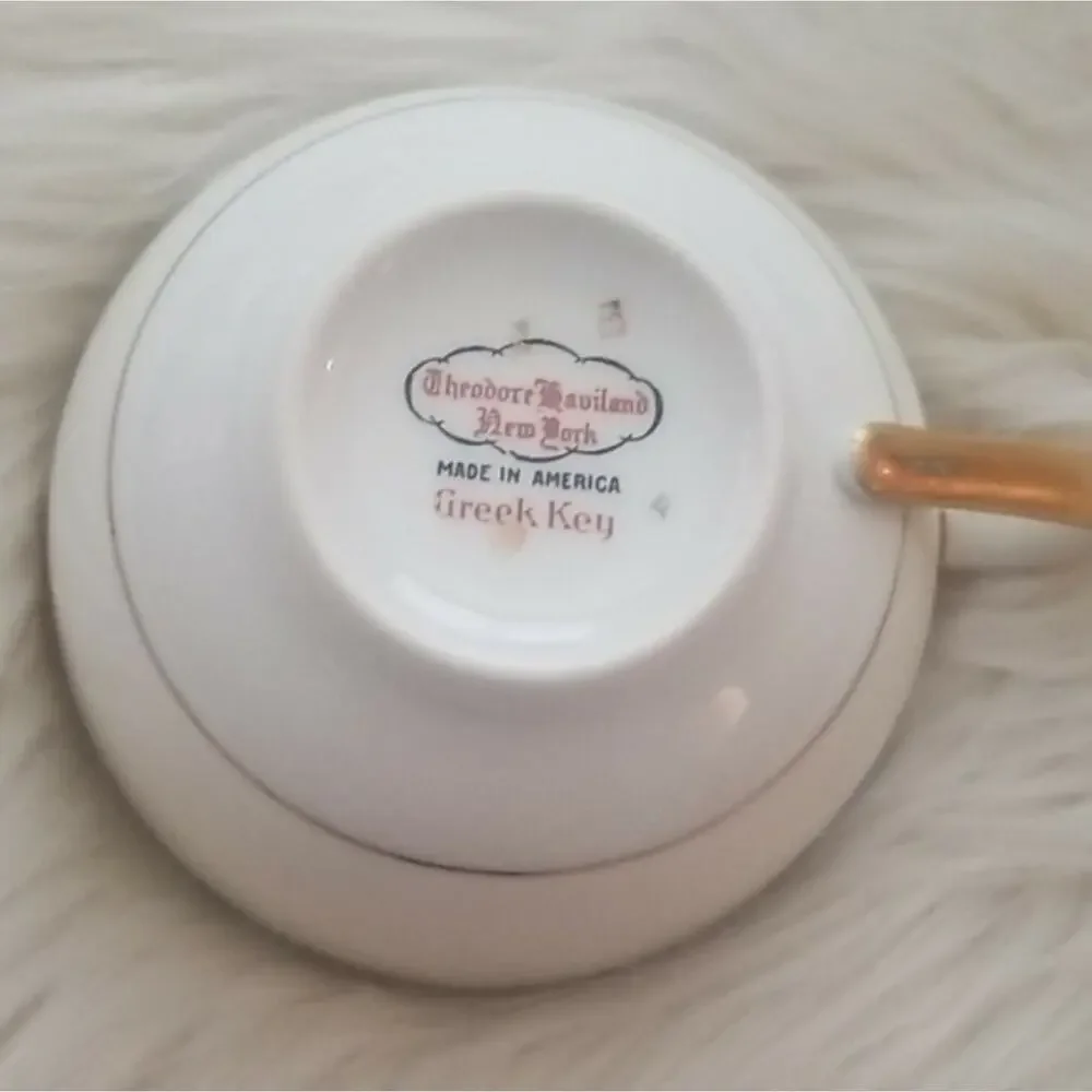 Theodore Haviland New York GREEK KEY Cup& Saucer Set White geometric